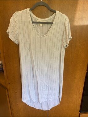 cloth & stone Light Grey Striped V-Neck Tunic Dress